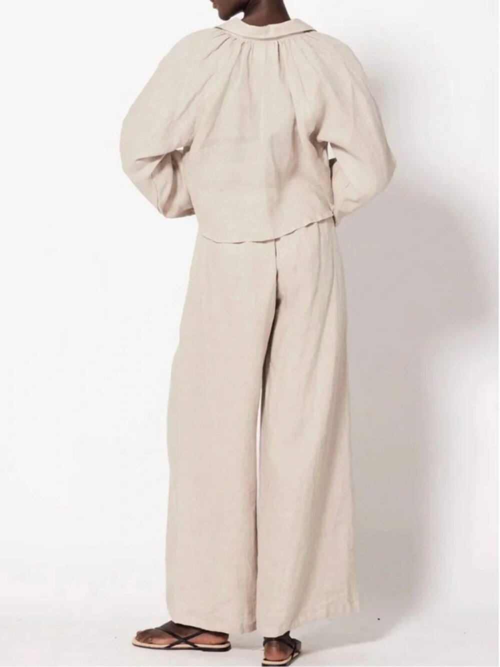 Cleobella Natural-Tone Linen Set - Wide Leg Pants and Cropped Top - Picture 3 of 4
